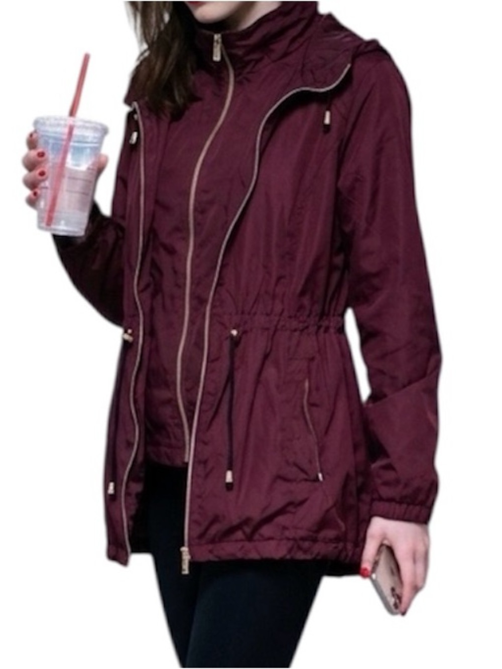 🆕 Jones New York Jacket Sport Coat Wind Breaker Faux Vest Inset Burgundy L
